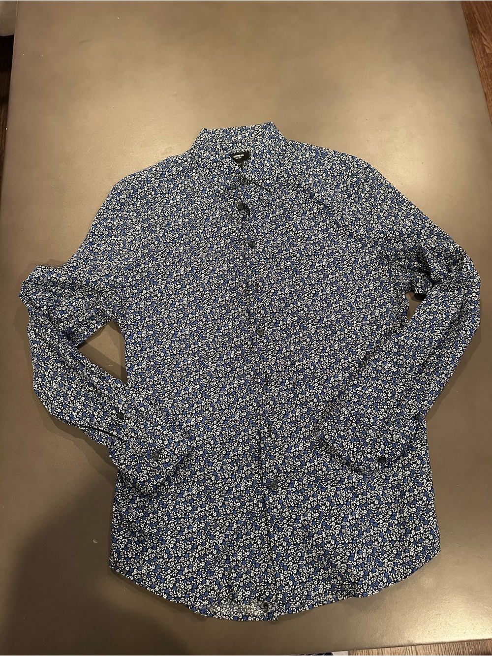 Express Navy and White Floral Button-Up Shirt